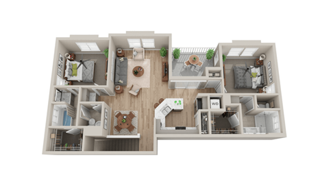 Floor plan for 2 beds, 2 baths, 1168 sqft
